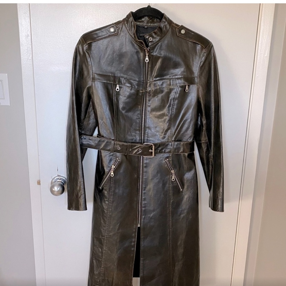 Rudsak Belted Moto Leather Trench Coat Brown - S